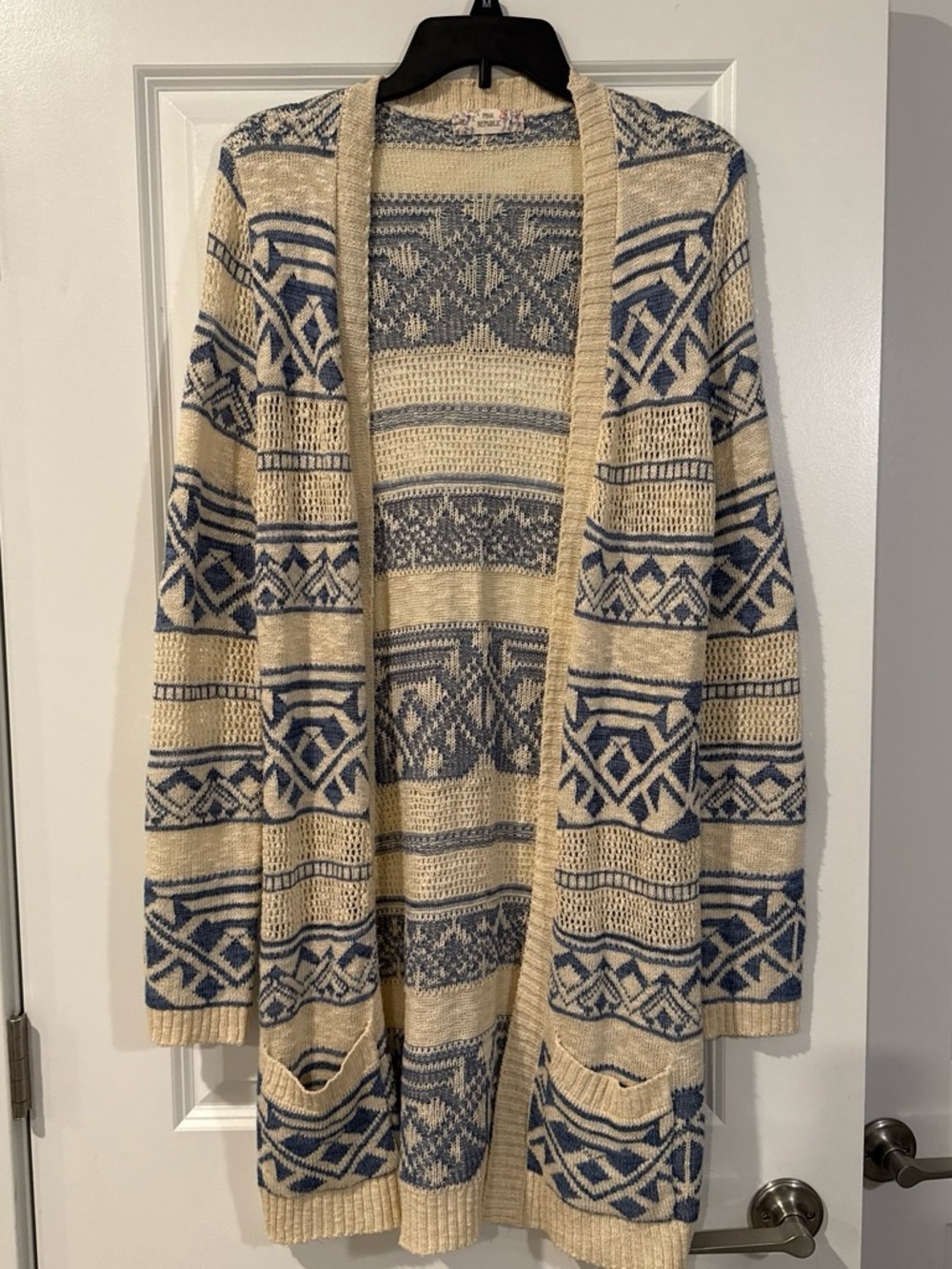 Pink Republic Cream and Blue Patterned Open-Front Cardigan